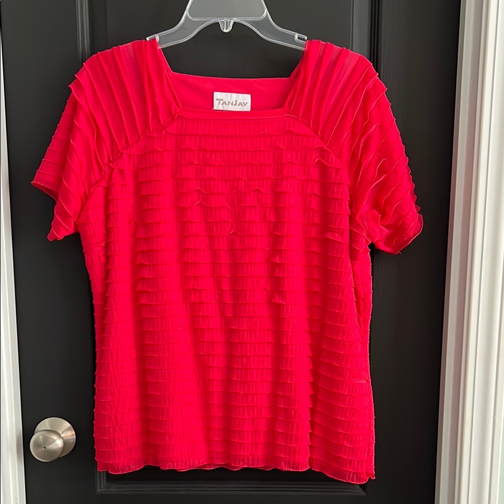 TanJay Women's Red Ruffle Top Large